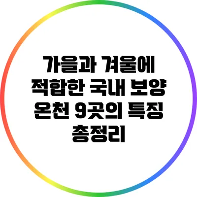 가을과 겨울에 적합한 국내 보양 온천 9곳의 특징 총정리