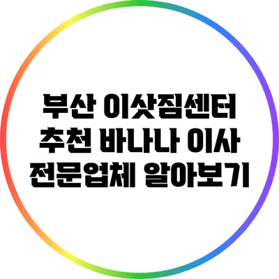 부산 이삿짐센터 추천: 바나나 이사 전문업체 알아보기