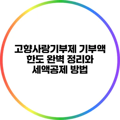 고향사랑기부제 기부액 한도 완벽 정리와 세액공제 방법